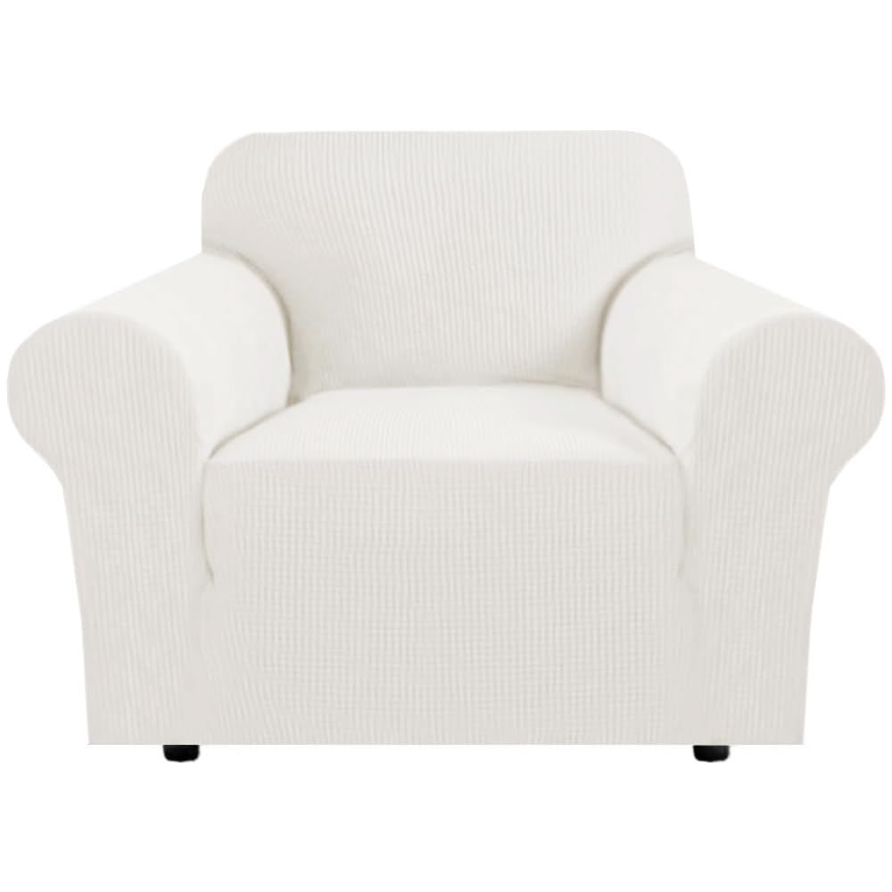 H.VERSAILTEX Stretch Sofa Covers for 3 Cushion Couch Covers Sofa Slipcovers for Living Room Feature Thick Checked Jacquard Fabric with Elastic Bottom, Sofa Large - Sand