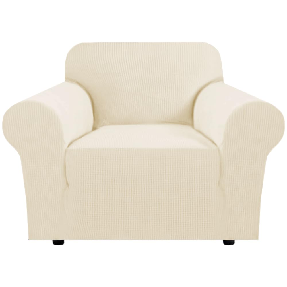 H.VERSAILTEX Stretch Sofa Covers for 3 Cushion Couch Covers Sofa Slipcovers for Living Room Feature Thick Checked Jacquard Fabric with Elastic Bottom, Sofa Large - Sand