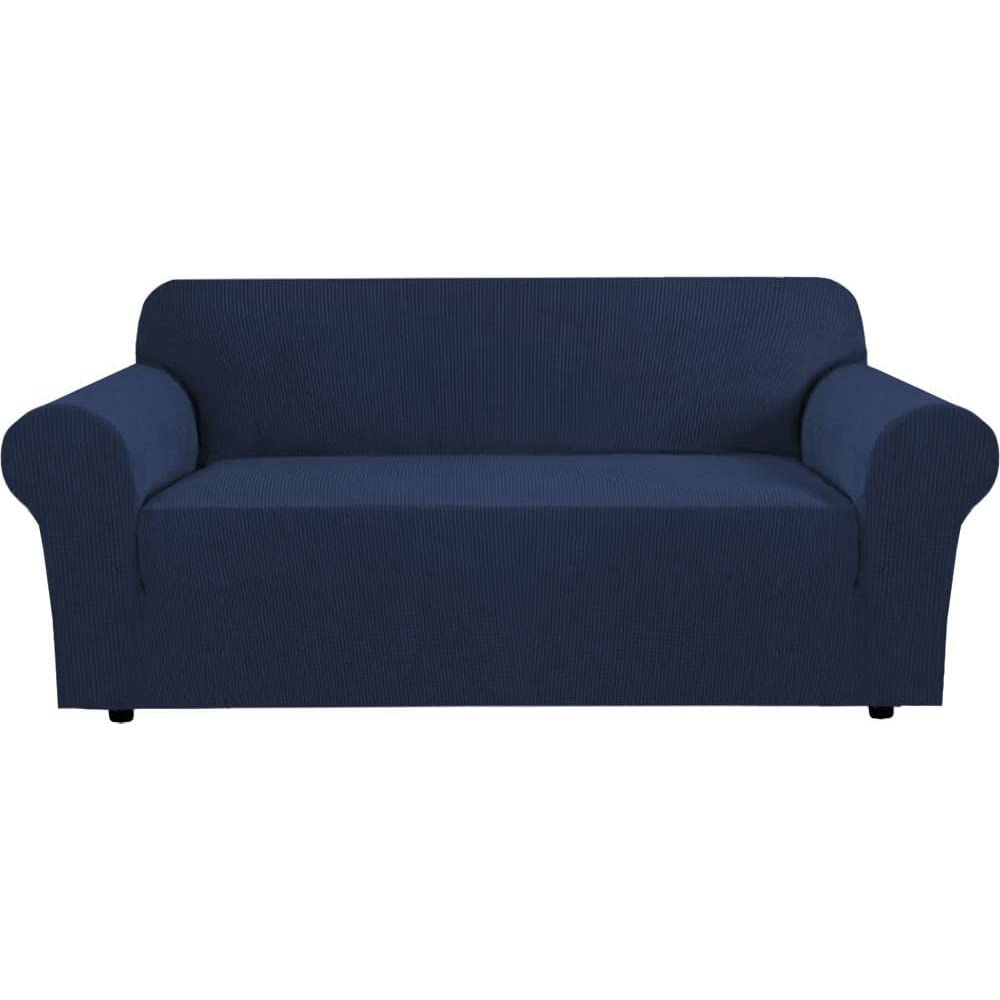 H.VERSAILTEX Stretch Sofa Covers for 3 Cushion Couch Covers Sofa Slipcovers for Living Room Feature Thick Checked Jacquard Fabric with Elastic Bottom, Sofa Large - Sand