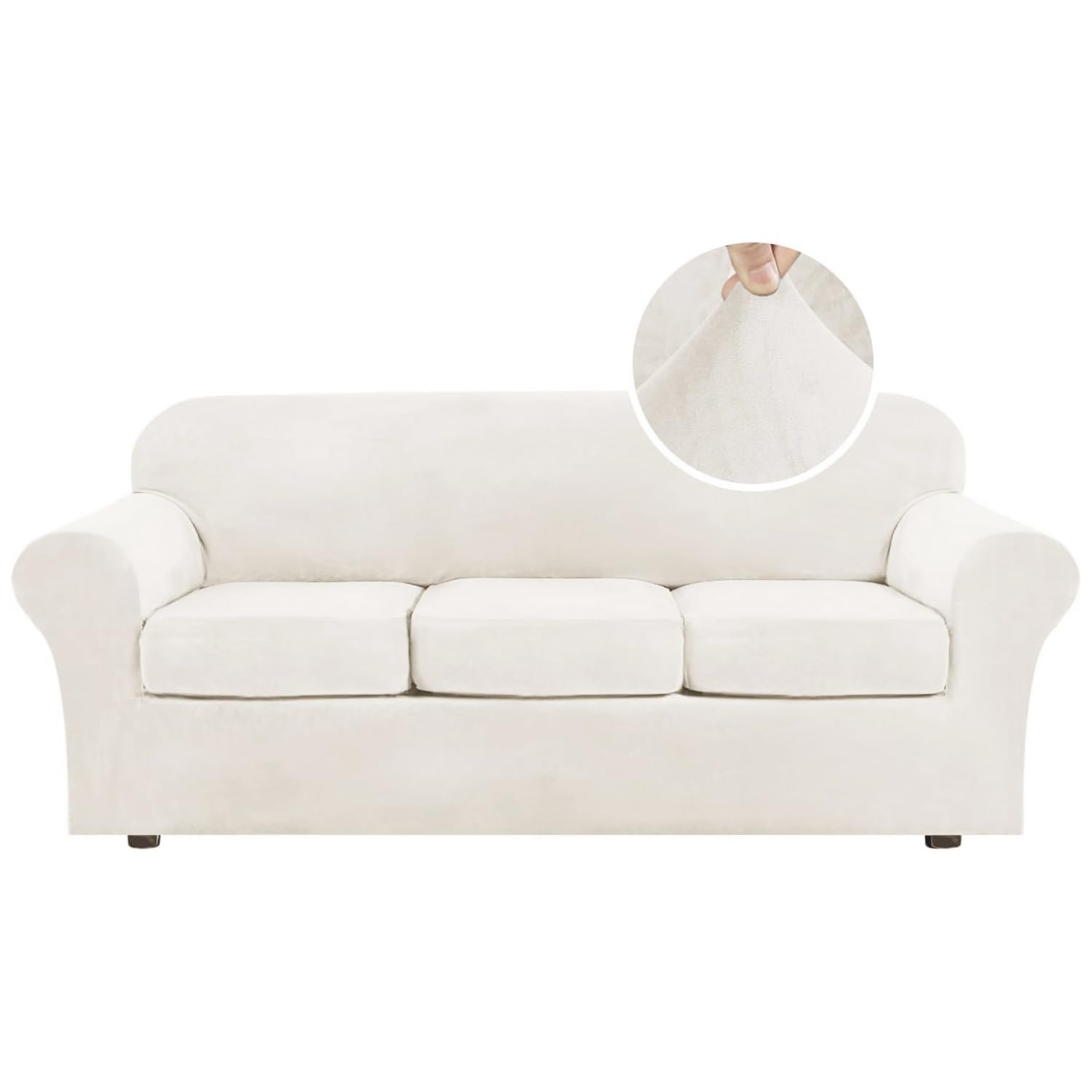 H.VERSAILTEX High Stretch Sofa Slipcover 4 Piece Cover Velvet Furniture Protector Form Fit Thick Velvet Extra Large Sofa Cover for 3 Cushion Couch Width Up to 97 Inch (Large Sofa, Sea Grass)