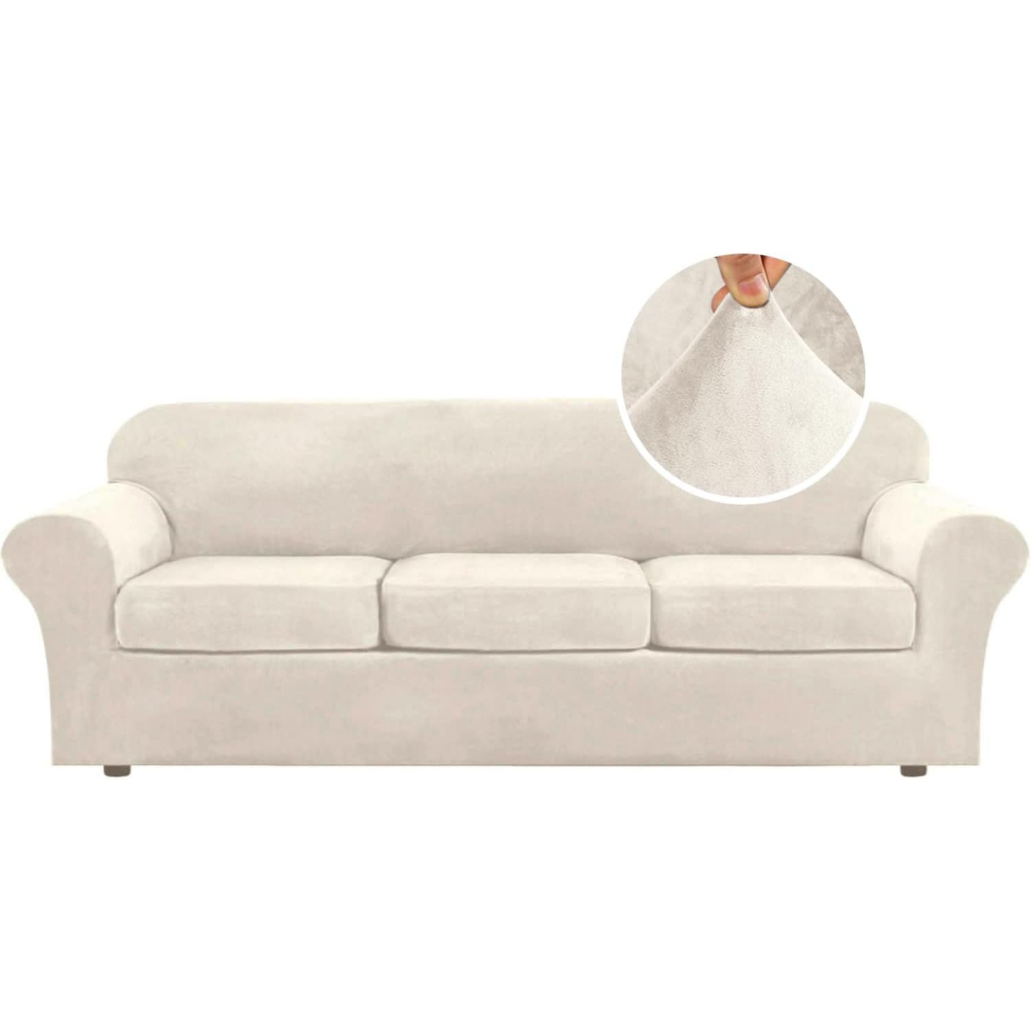 H.VERSAILTEX 4 Pieces Thick Velvet Sofa Covers Couch Covers for 3 Cushion Couch Sofa High Stretch Slipcovers Furniture Protector Form Fit Luxury Couch Cover for Dogs Width Up to 90 Inch(Sofa,Grey)