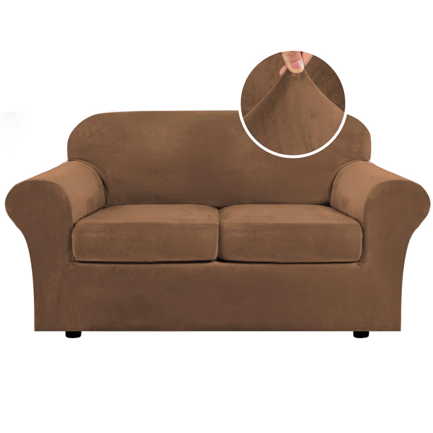 H.VERSAILTEX High Stretch Sofa Slipcover 4 Piece Cover Velvet Furniture Protector Form Fit Thick Velvet Extra Large Sofa Cover for 3 Cushion Couch Width Up to 97 Inch (Large Sofa, Sea Grass)