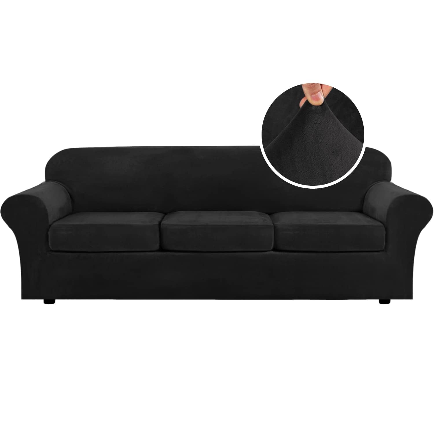 H.VERSAILTEX High Stretch Sofa Slipcover 4 Piece Cover Velvet Furniture Protector Form Fit Thick Velvet Extra Large Sofa Cover for 3 Cushion Couch Width Up to 97 Inch (Large Sofa, Sea Grass)