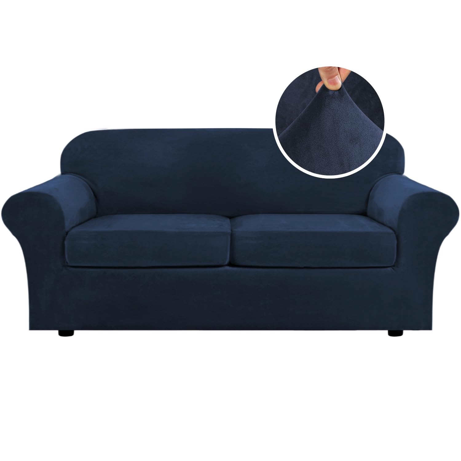 H.VERSAILTEX High Stretch Sofa Slipcover 4 Piece Cover Velvet Furniture Protector Form Fit Thick Velvet Extra Large Sofa Cover for 3 Cushion Couch Width Up to 97 Inch (Large Sofa, Sea Grass)