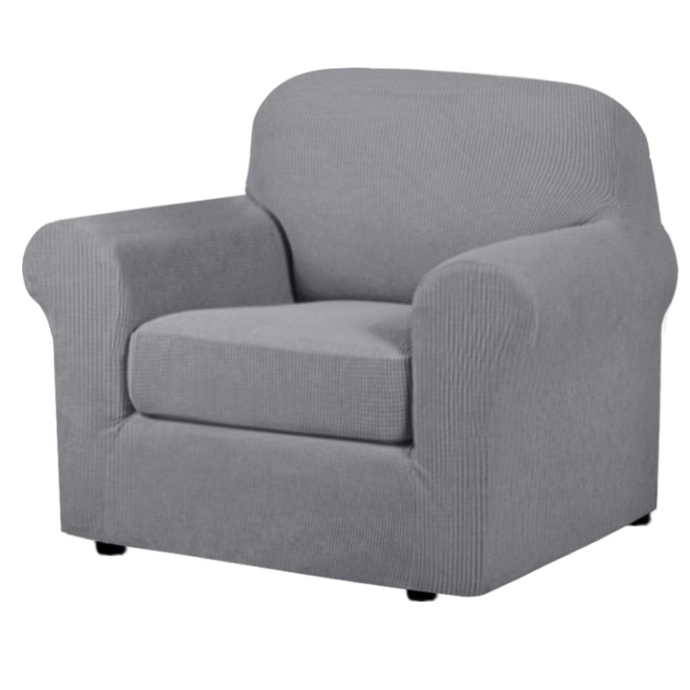 H.VERSAILTEX 3 Piece Stretch Sofa Covers for 2 Cushion Loveseat Couch Covers for Living Room Sofa Slipcovers (Base Cover Plus 2 Seat Cushion Covers) Thicker Jacquard Fabric(Medium Sofa, Natural)