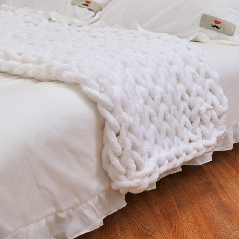 Chunky Knit Blanket Throw 40"×40", Hand Knitted Warm Chenille Throw Blanket, Home Decor Soft Thick Yarn Cable Knit Blanket, Soft Breathable Fleece Banket Christmas for Couch Bed Sofa Best Gift (Gray)