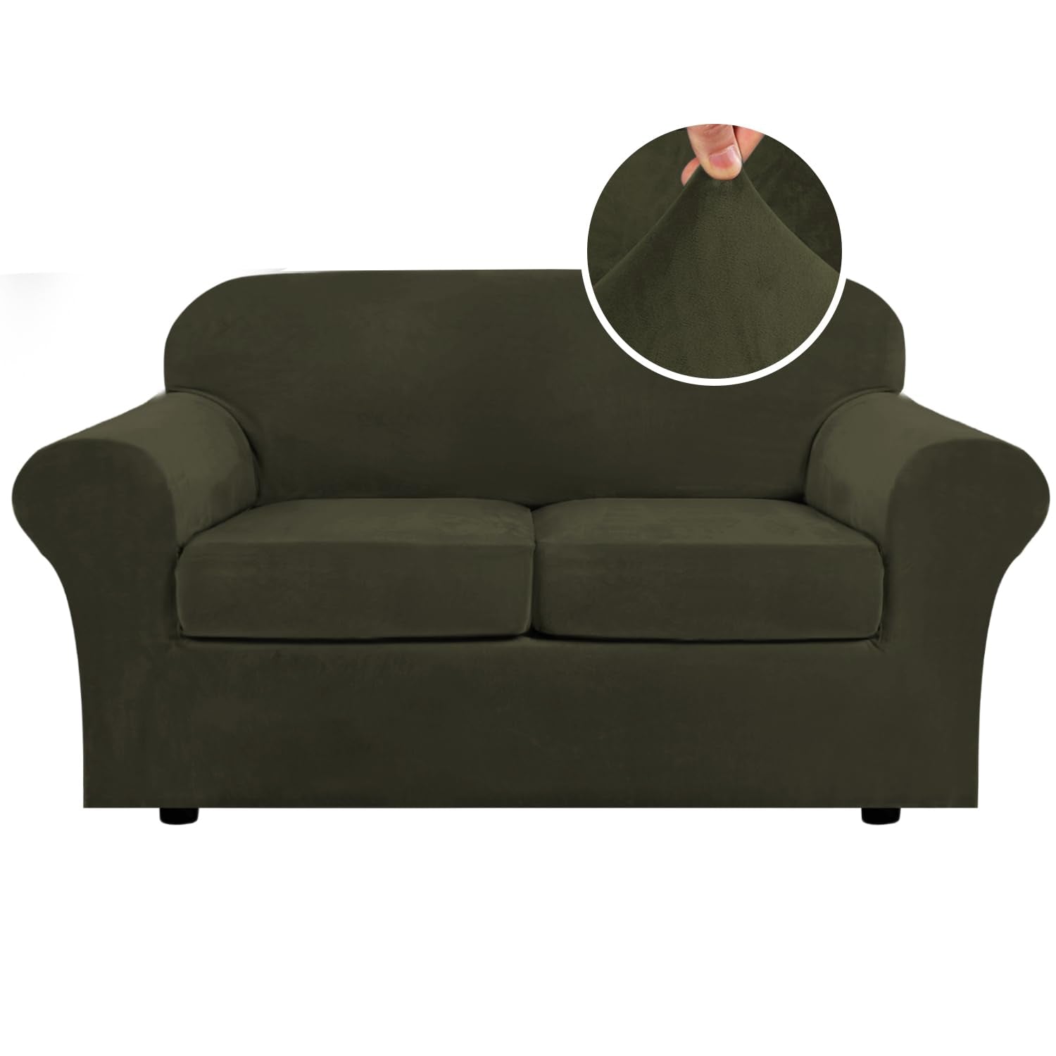 H.VERSAILTEX High Stretch Sofa Slipcover 4 Piece Cover Velvet Furniture Protector Form Fit Thick Velvet Extra Large Sofa Cover for 3 Cushion Couch Width Up to 97 Inch (Large Sofa, Sea Grass)