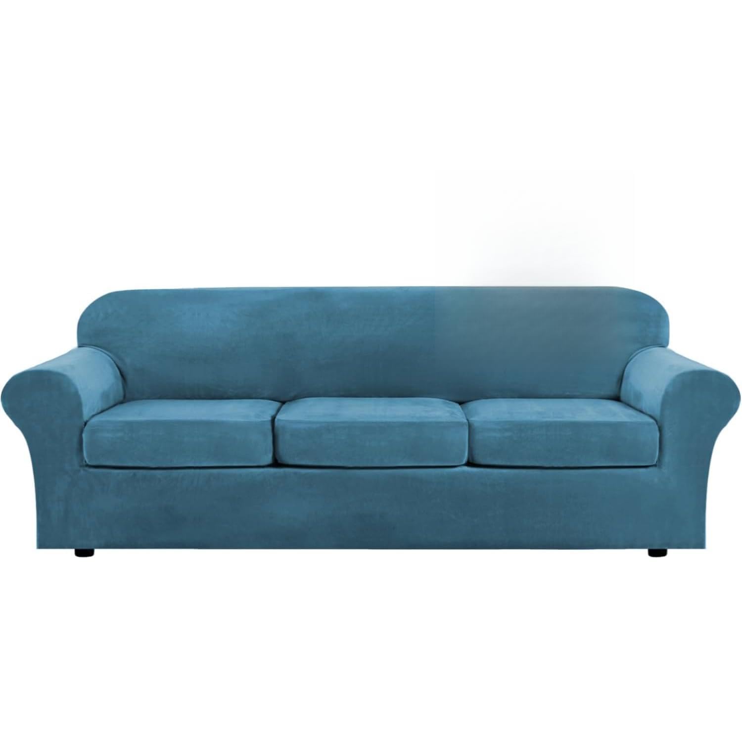 H.VERSAILTEX High Stretch Sofa Slipcover 4 Piece Cover Velvet Furniture Protector Form Fit Thick Velvet Extra Large Sofa Cover for 3 Cushion Couch Width Up to 97 Inch (Large Sofa, Sea Grass)