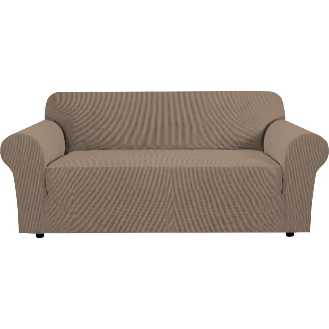 H.VERSAILTEX Stretch Sofa Covers for 3 Cushion Couch Covers Sofa Slipcovers for Living Room Feature Thick Checked Jacquard Fabric with Elastic Bottom, Sofa Large - Sand