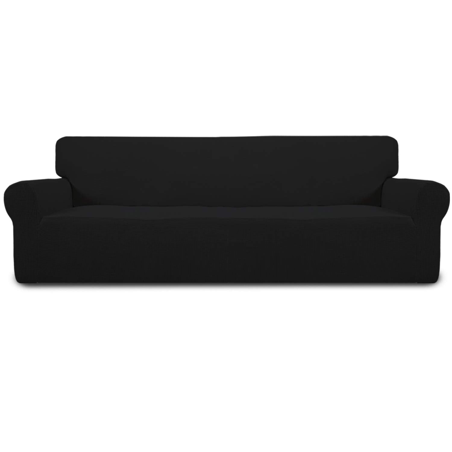 Easy-Going Stretch Sofa Slipcover 1-Piece Sofa Cover Furniture Protector Couch Soft with Elastic Bottom for Kids, Polyester Spandex Jacquard Fabric Small Checks (Sofa, Black)