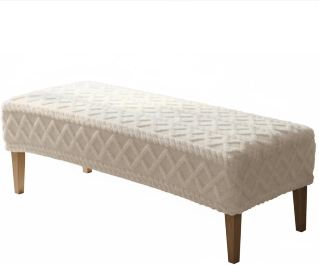 Stretch Jacquard Dining Bench Cover, Slipcover Rectangle Soft Seat Protector Cover Dustproof Removable for Dining Room Living Room Bedroom Kitchen Hotel Fits 39.4~55.1 Inch Benches(Beige)