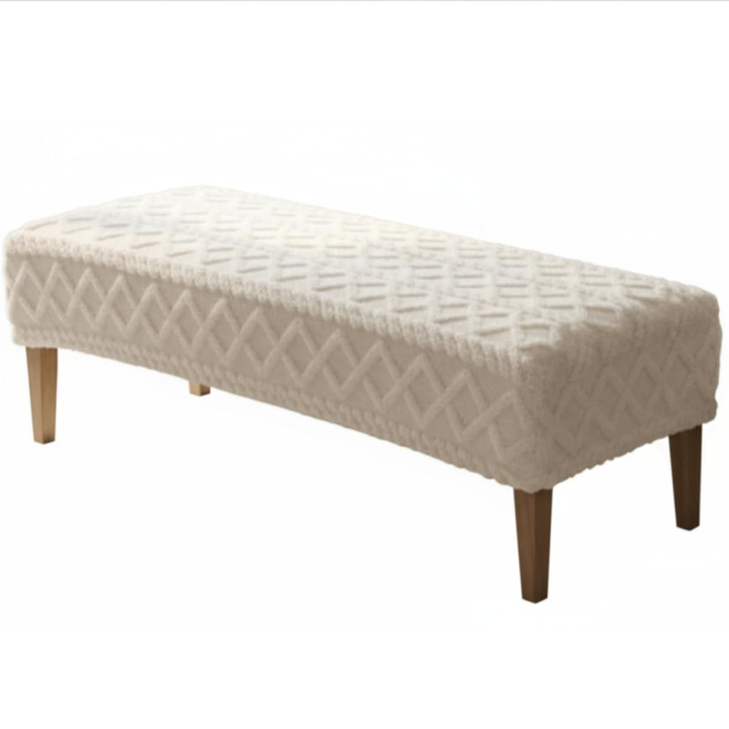 Stretch Jacquard Dining Bench Cover, Slipcover Rectangle Soft Seat Protector Cover Dustproof Removable for Dining Room Living Room Bedroom Kitchen Hotel Fits 39.4~55.1 Inch Benches(Beige)
