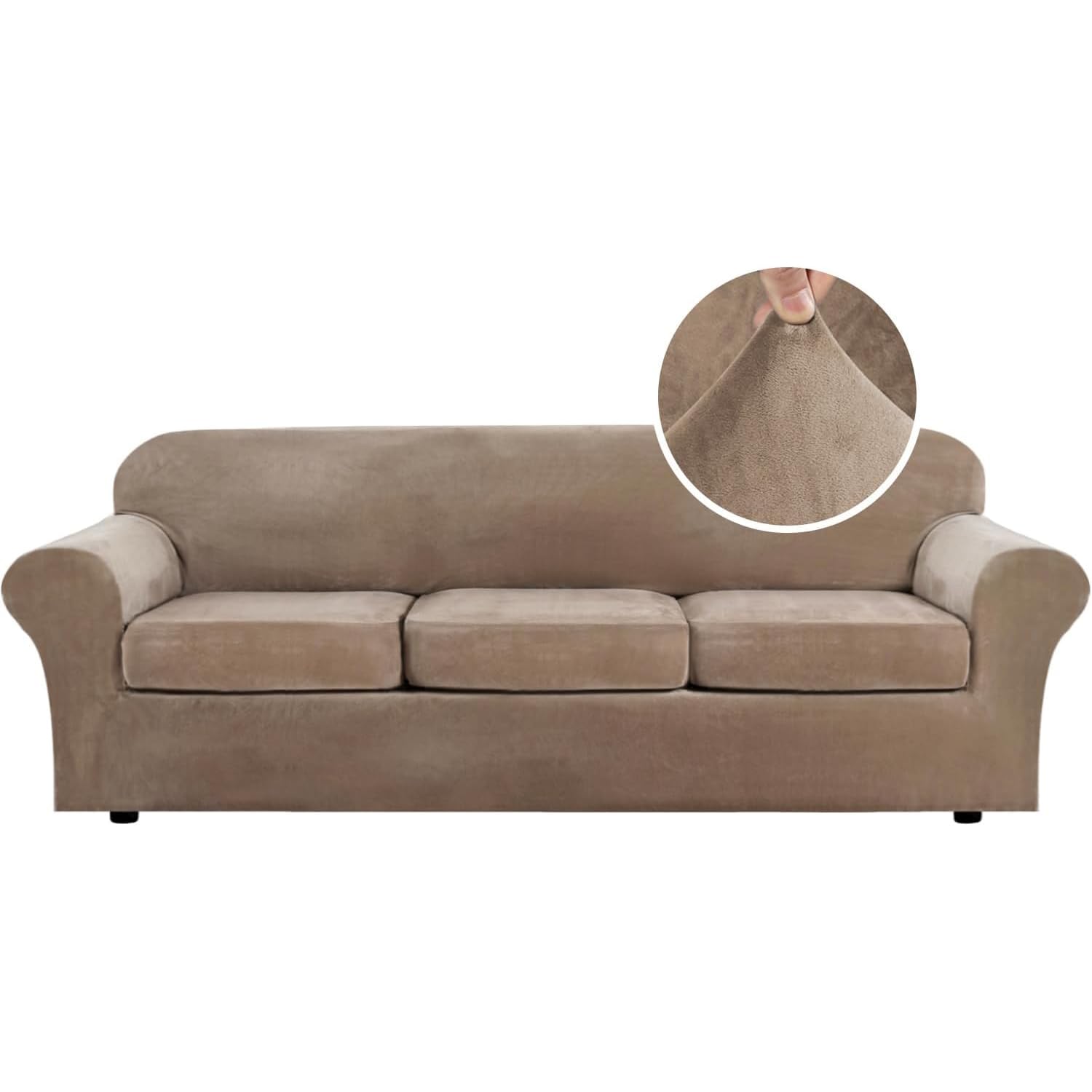 H.VERSAILTEX 4 Pieces Thick Velvet Sofa Covers Couch Covers for 3 Cushion Couch Sofa High Stretch Slipcovers Furniture Protector Form Fit Luxury Couch Cover for Dogs Width Up to 90 Inch(Sofa,Grey)