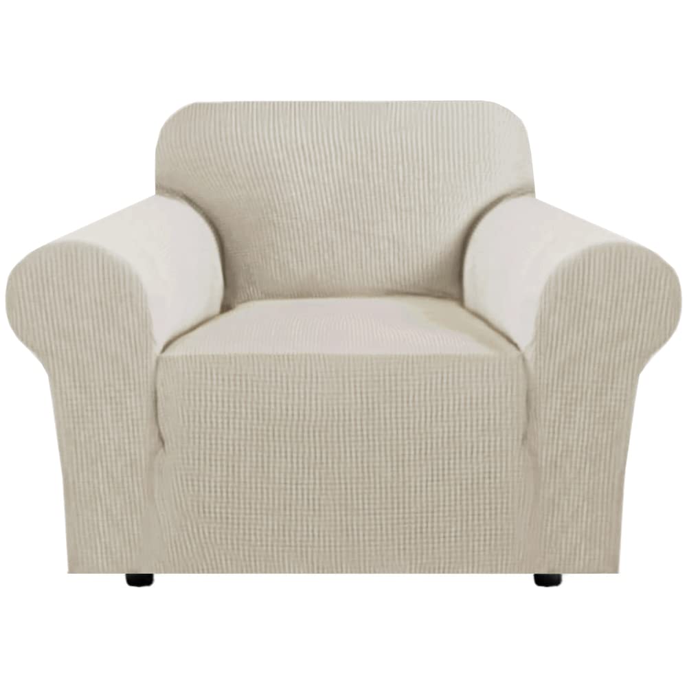 H.VERSAILTEX Stretch Sofa Covers for 3 Cushion Couch Covers Sofa Slipcovers for Living Room Feature Thick Checked Jacquard Fabric with Elastic Bottom, Sofa Large - Sand