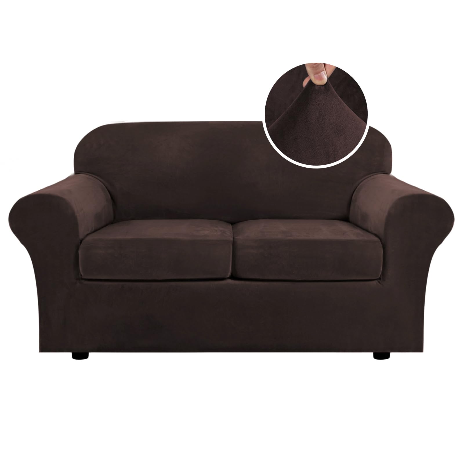 H.VERSAILTEX High Stretch Sofa Slipcover 4 Piece Cover Velvet Furniture Protector Form Fit Thick Velvet Extra Large Sofa Cover for 3 Cushion Couch Width Up to 97 Inch (Large Sofa, Sea Grass)