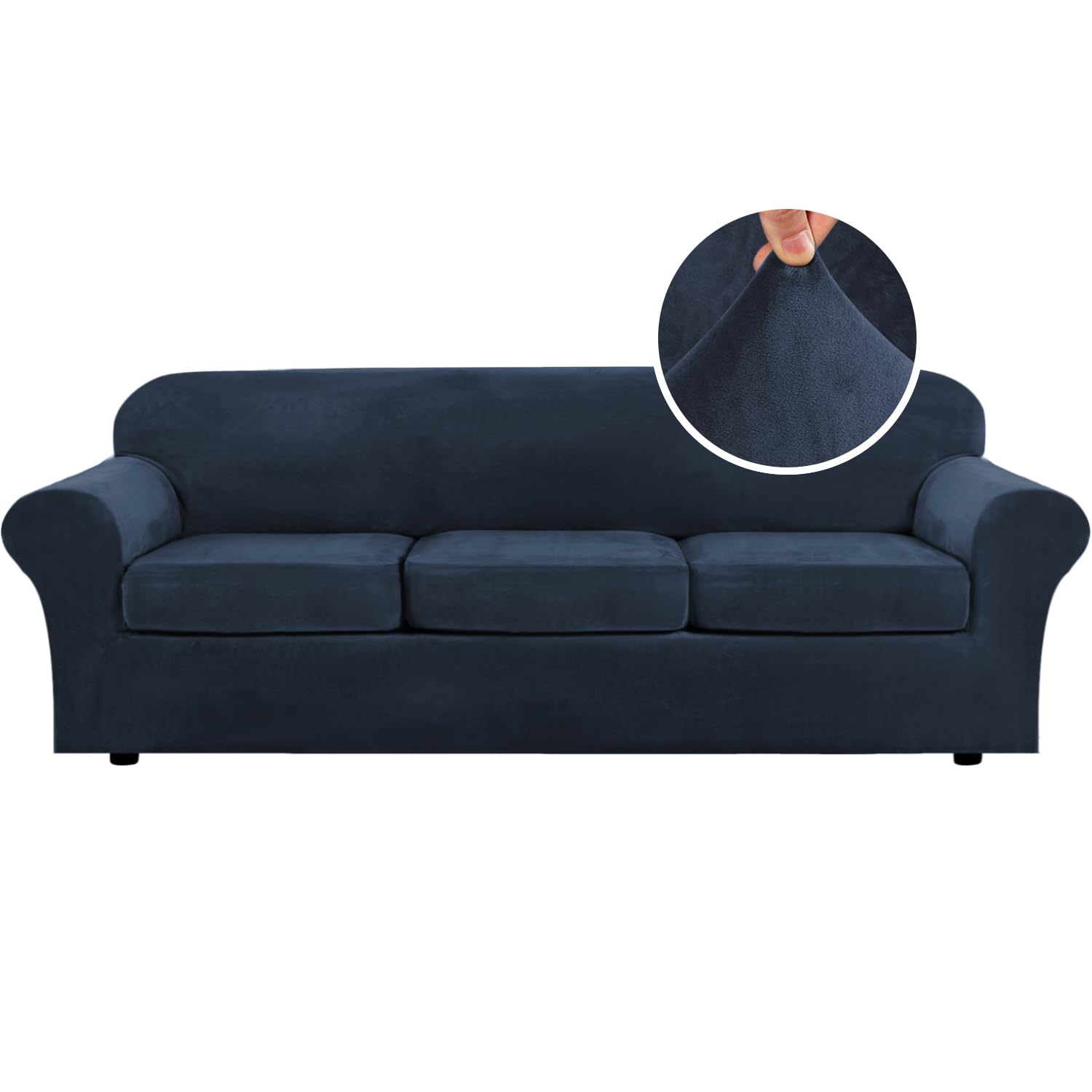 H.VERSAILTEX High Stretch Sofa Slipcover 4 Piece Cover Velvet Furniture Protector Form Fit Thick Velvet Extra Large Sofa Cover for 3 Cushion Couch Width Up to 97 Inch (Large Sofa, Sea Grass)