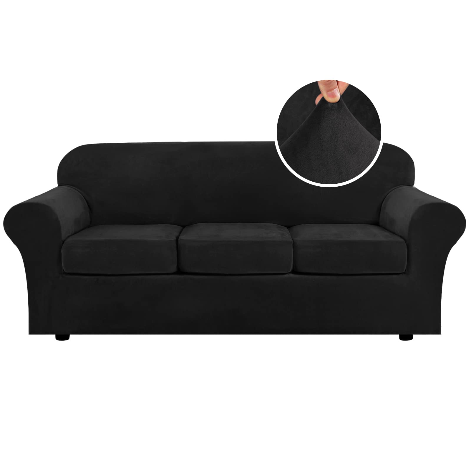H.VERSAILTEX High Stretch Sofa Slipcover 4 Piece Cover Velvet Furniture Protector Form Fit Thick Velvet Extra Large Sofa Cover for 3 Cushion Couch Width Up to 97 Inch (Large Sofa, Sea Grass)