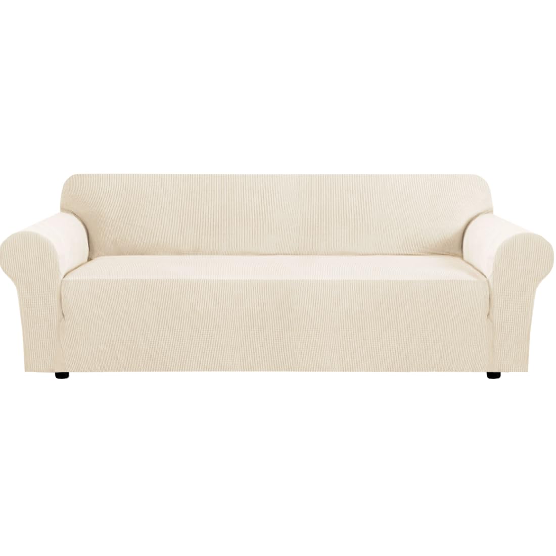 H.VERSAILTEX Stretch Sofa Covers for 3 Cushion Couch Covers Sofa Slipcovers for Living Room Feature Thick Checked Jacquard Fabric with Elastic Bottom, Sofa Large - Sand