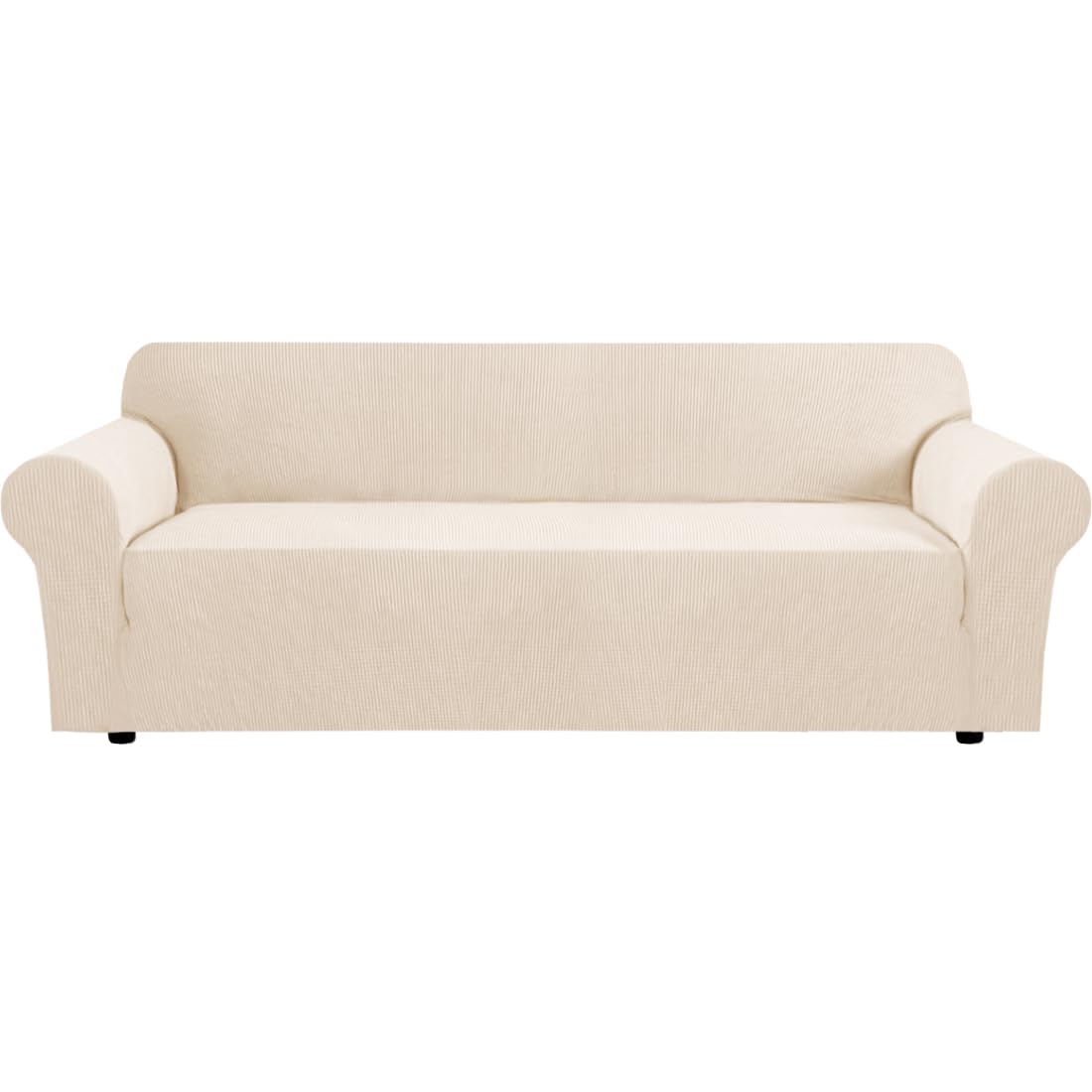H.VERSAILTEX Stretch Sofa Covers for 3 Cushion Couch Covers Sofa Slipcovers for Living Room Feature Thick Checked Jacquard Fabric with Elastic Bottom, Sofa Large - Sand