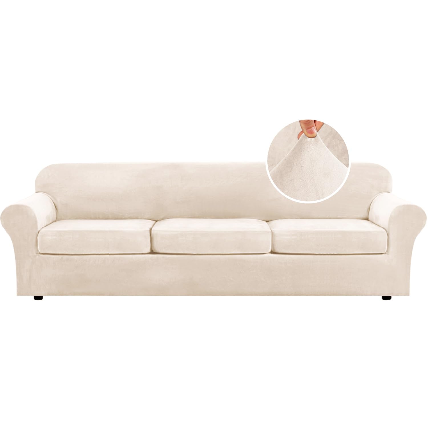 H.VERSAILTEX High Stretch Sofa Slipcover 4 Piece Cover Velvet Furniture Protector Form Fit Thick Velvet Extra Large Sofa Cover for 3 Cushion Couch Width Up to 97 Inch (Large Sofa, Sea Grass)