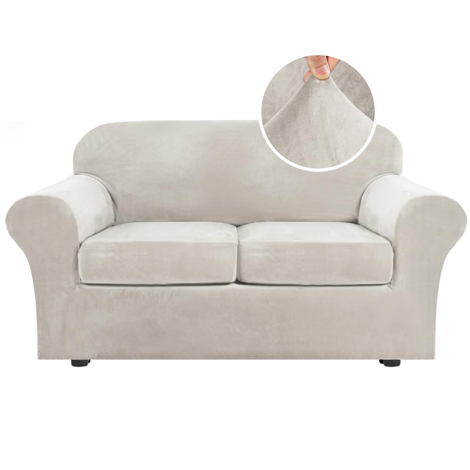 H.VERSAILTEX High Stretch Sofa Slipcover 4 Piece Cover Velvet Furniture Protector Form Fit Thick Velvet Extra Large Sofa Cover for 3 Cushion Couch Width Up to 97 Inch (Large Sofa, Sea Grass)