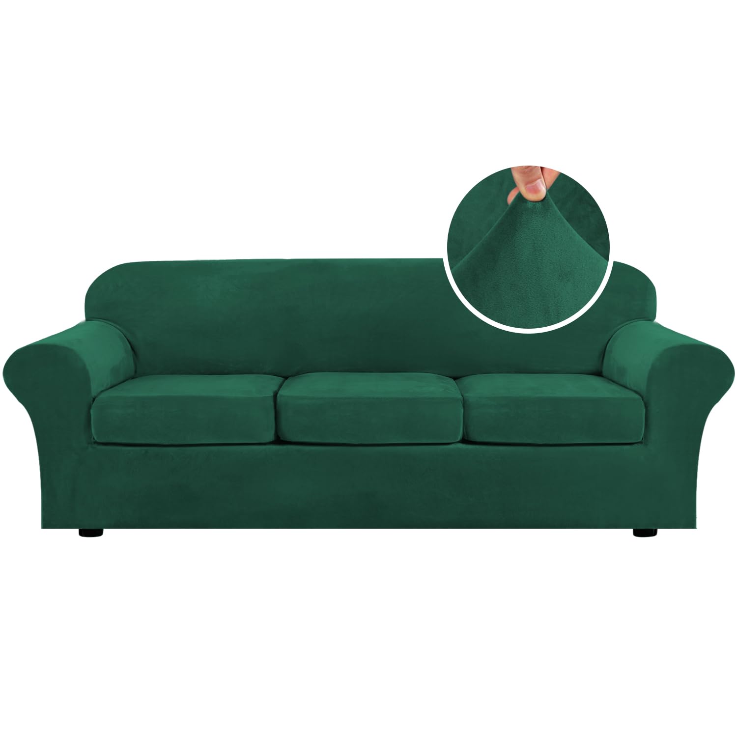 H.VERSAILTEX High Stretch Sofa Slipcover 4 Piece Cover Velvet Furniture Protector Form Fit Thick Velvet Extra Large Sofa Cover for 3 Cushion Couch Width Up to 97 Inch (Large Sofa, Sea Grass)