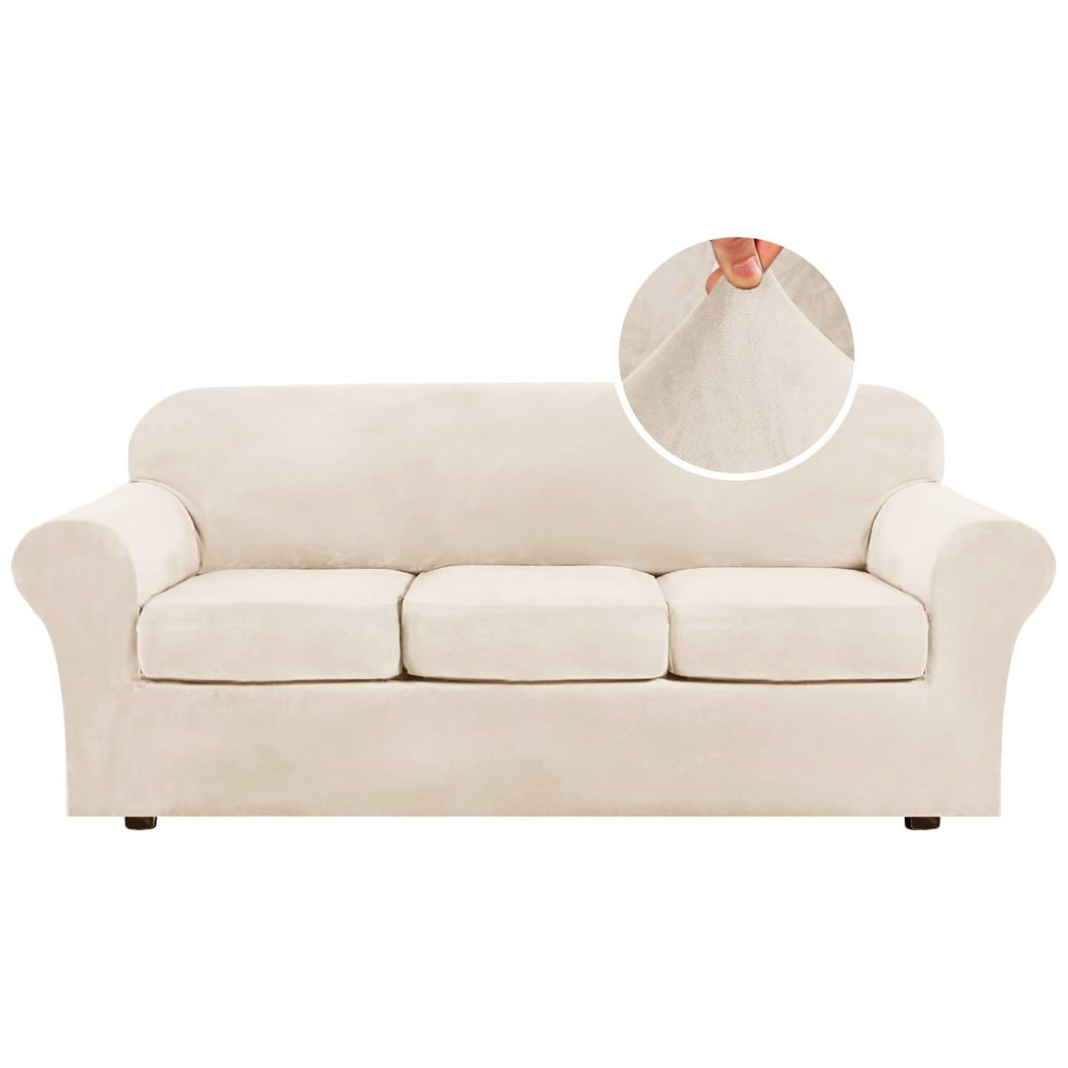 H.VERSAILTEX High Stretch Sofa Slipcover 4 Piece Cover Velvet Furniture Protector Form Fit Thick Velvet Extra Large Sofa Cover for 3 Cushion Couch Width Up to 97 Inch (Large Sofa, Sea Grass)