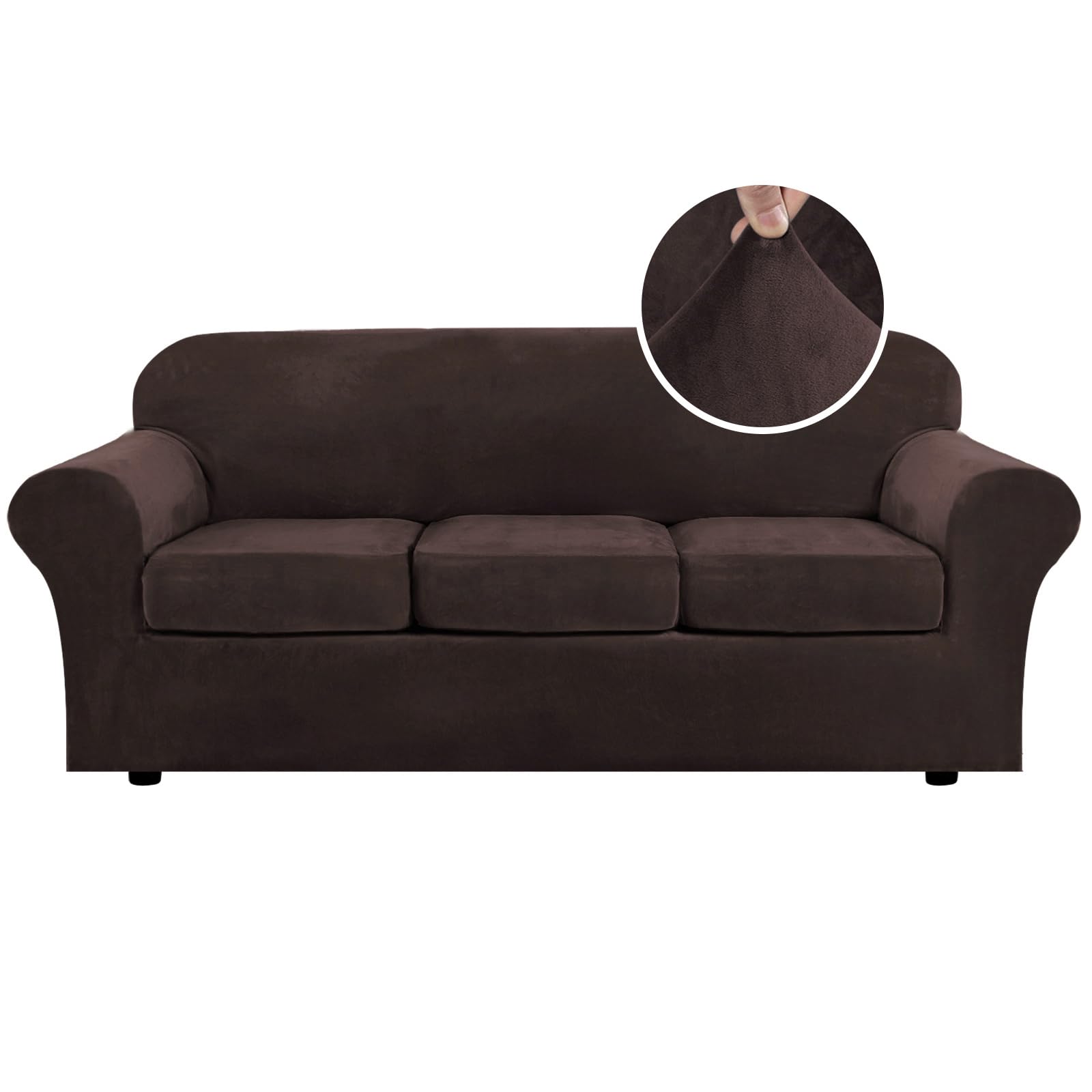 H.VERSAILTEX High Stretch Sofa Slipcover 4 Piece Cover Velvet Furniture Protector Form Fit Thick Velvet Extra Large Sofa Cover for 3 Cushion Couch Width Up to 97 Inch (Large Sofa, Sea Grass)