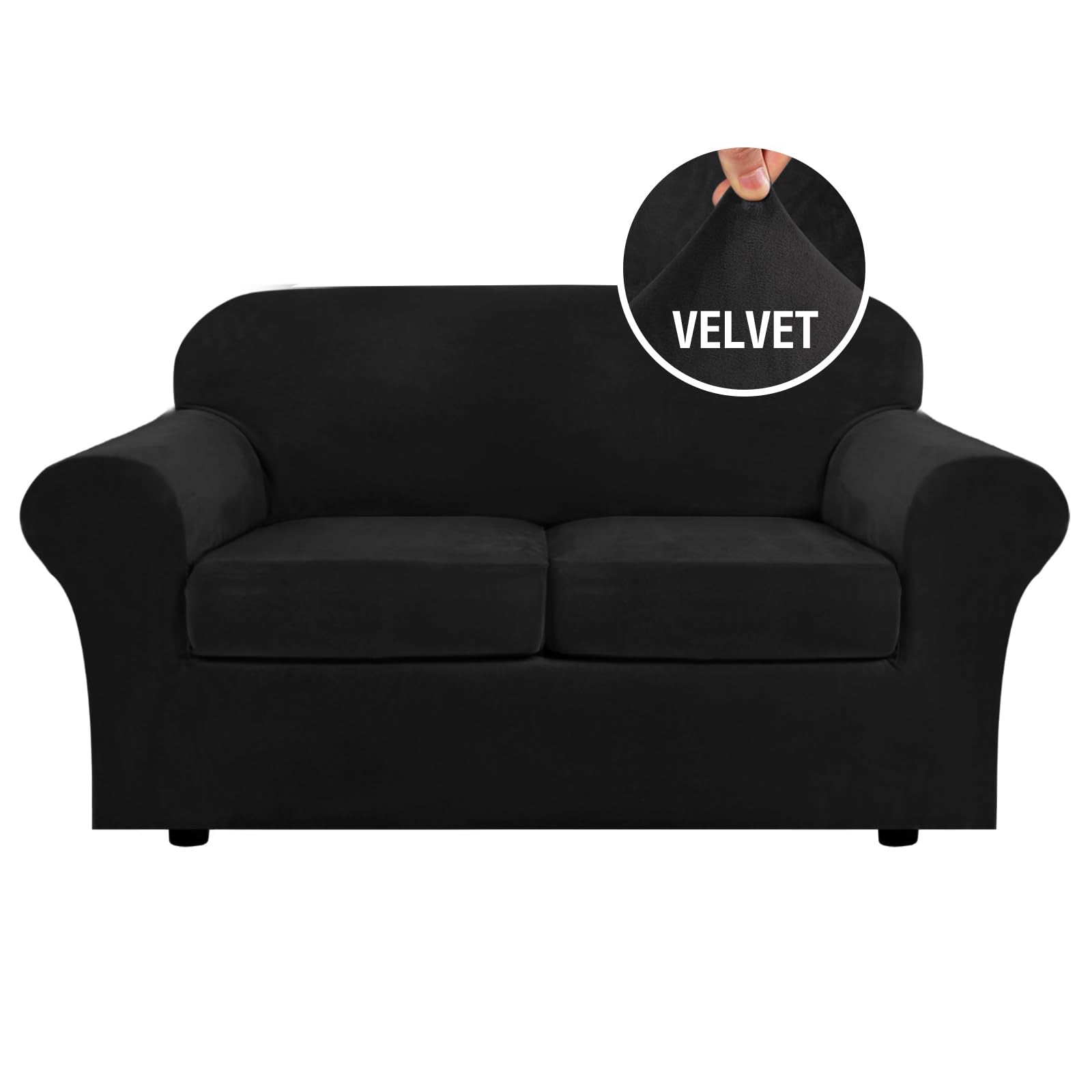 H.VERSAILTEX High Stretch Sofa Slipcover 4 Piece Cover Velvet Furniture Protector Form Fit Thick Velvet Extra Large Sofa Cover for 3 Cushion Couch Width Up to 97 Inch (Large Sofa, Sea Grass)
