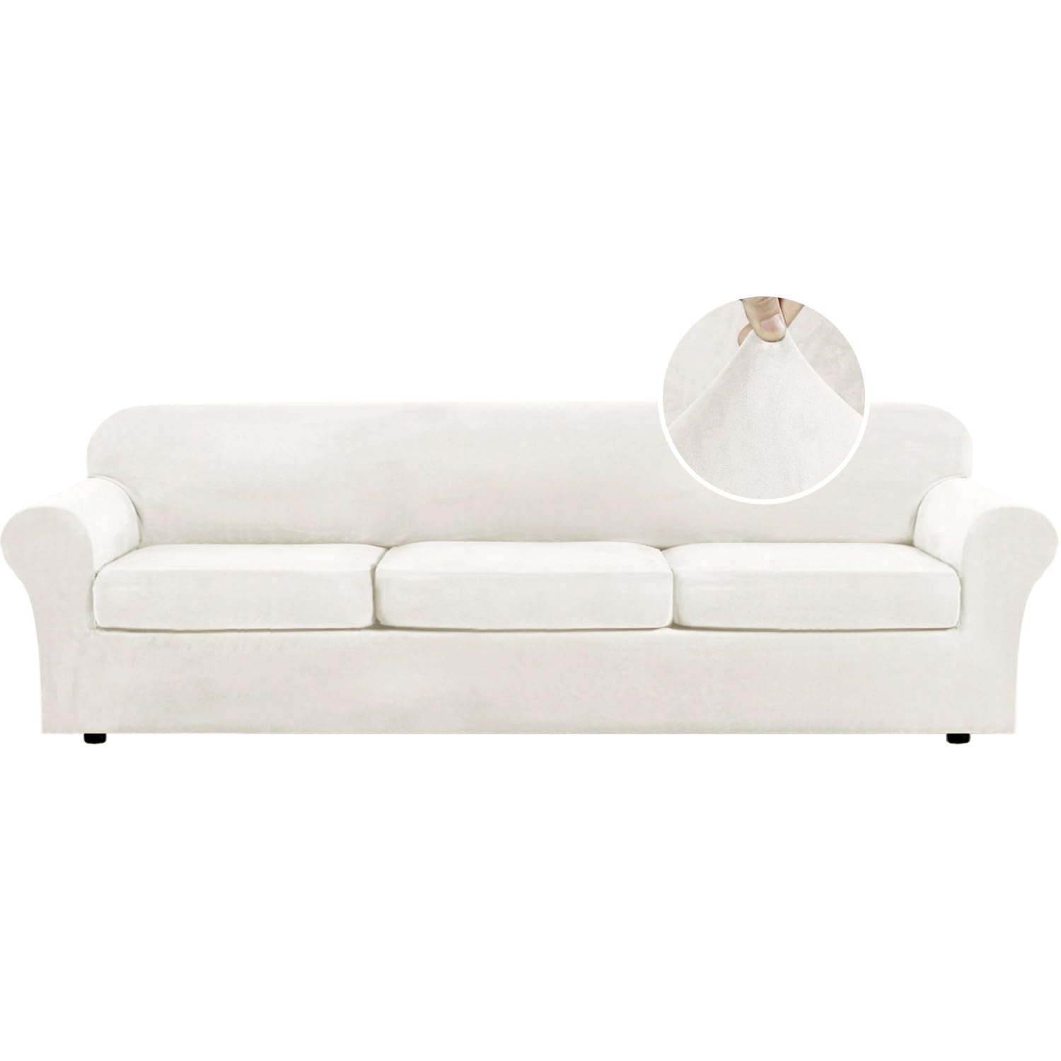 H.VERSAILTEX High Stretch Sofa Slipcover 4 Piece Cover Velvet Furniture Protector Form Fit Thick Velvet Extra Large Sofa Cover for 3 Cushion Couch Width Up to 97 Inch (Large Sofa, Sea Grass)