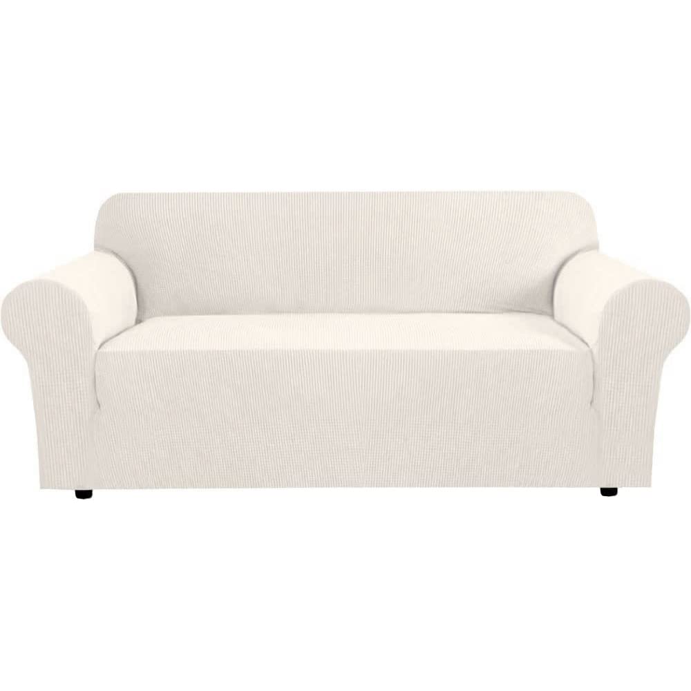 H.VERSAILTEX Stretch Sofa Covers for 3 Cushion Couch Covers Sofa Slipcovers for Living Room Feature Thick Checked Jacquard Fabric with Elastic Bottom, Sofa Large - Sand