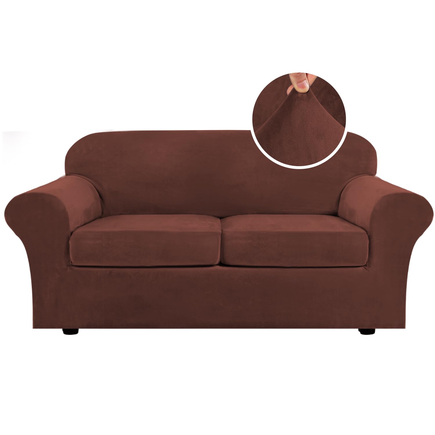 H.VERSAILTEX High Stretch Sofa Slipcover 4 Piece Cover Velvet Furniture Protector Form Fit Thick Velvet Extra Large Sofa Cover for 3 Cushion Couch Width Up to 97 Inch (Large Sofa, Sea Grass)