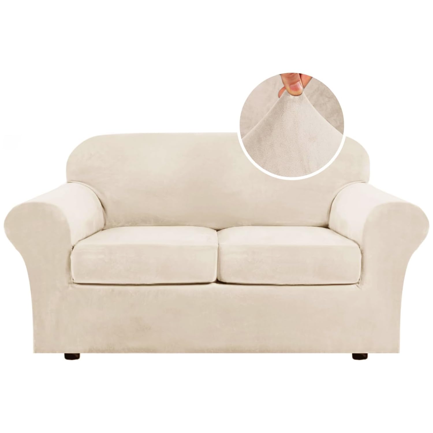 H.VERSAILTEX High Stretch Sofa Slipcover 4 Piece Cover Velvet Furniture Protector Form Fit Thick Velvet Extra Large Sofa Cover for 3 Cushion Couch Width Up to 97 Inch (Large Sofa, Sea Grass)