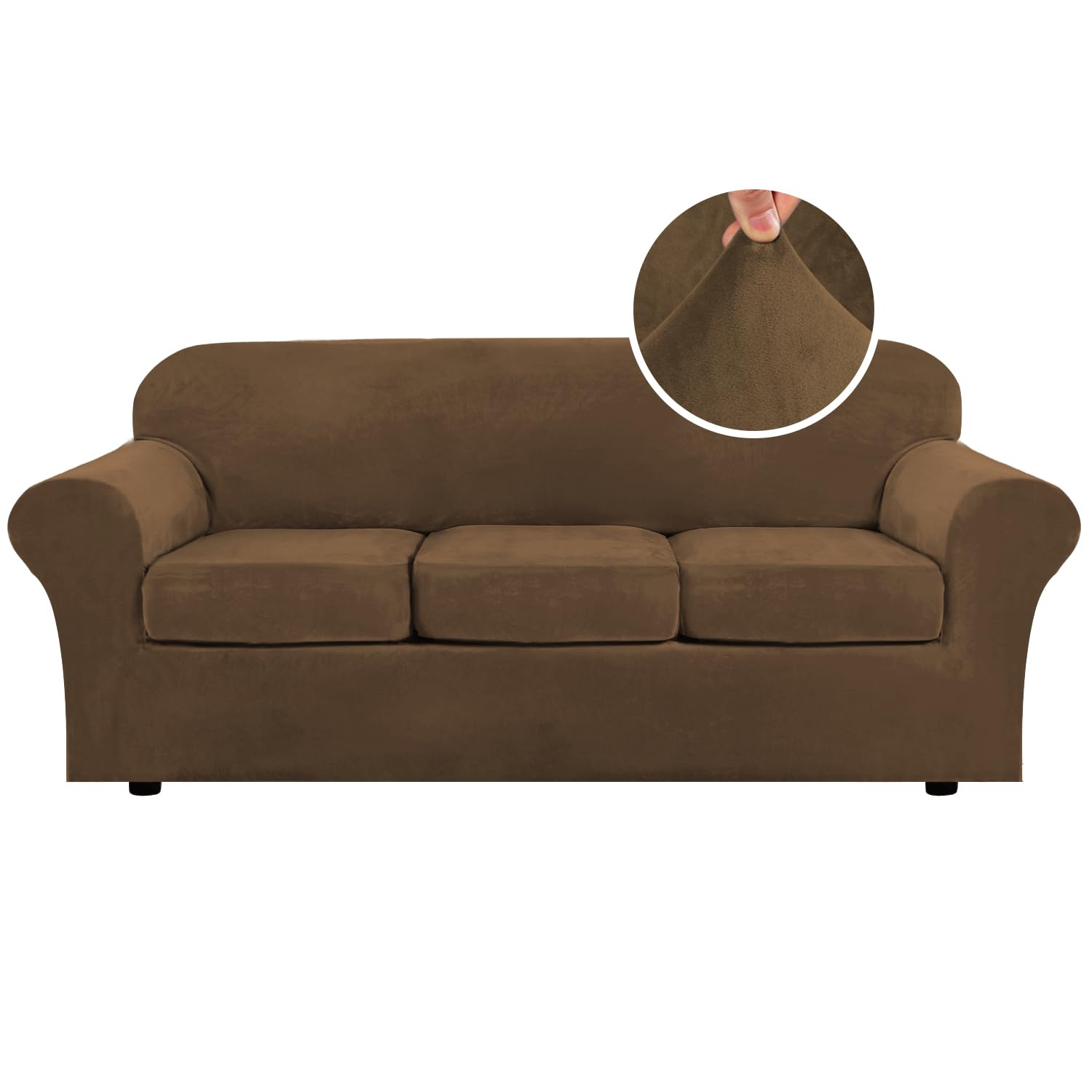 H.VERSAILTEX High Stretch Sofa Slipcover 4 Piece Cover Velvet Furniture Protector Form Fit Thick Velvet Extra Large Sofa Cover for 3 Cushion Couch Width Up to 97 Inch (Large Sofa, Sea Grass)