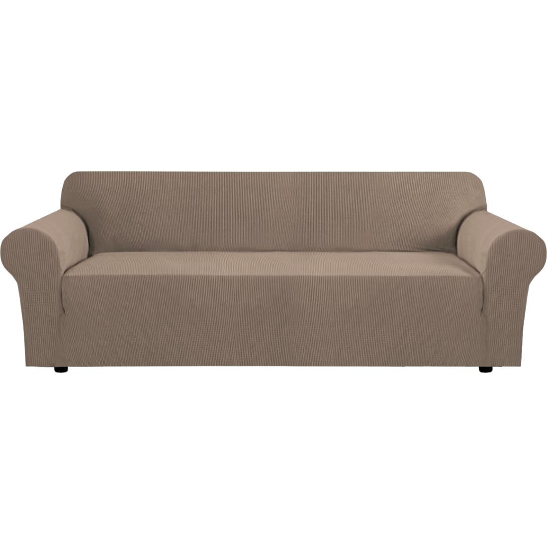 H.VERSAILTEX Stretch Sofa Covers for 3 Cushion Couch Covers Sofa Slipcovers for Living Room Feature Thick Checked Jacquard Fabric with Elastic Bottom, Sofa Large - Sand