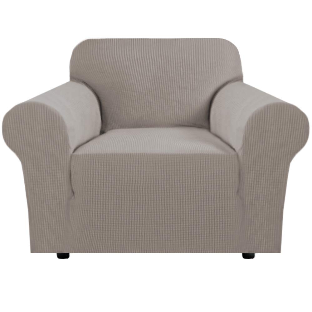 H.VERSAILTEX Stretch Sofa Covers for 3 Cushion Couch Covers Sofa Slipcovers for Living Room Feature Thick Checked Jacquard Fabric with Elastic Bottom, Sofa Large - Sand