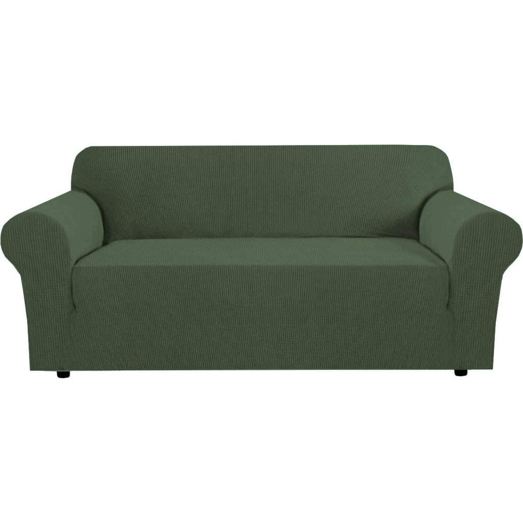 H.VERSAILTEX Stretch Sofa Covers for 3 Cushion Couch Covers Sofa Slipcovers for Living Room Feature Thick Checked Jacquard Fabric with Elastic Bottom, Sofa Large - Sand