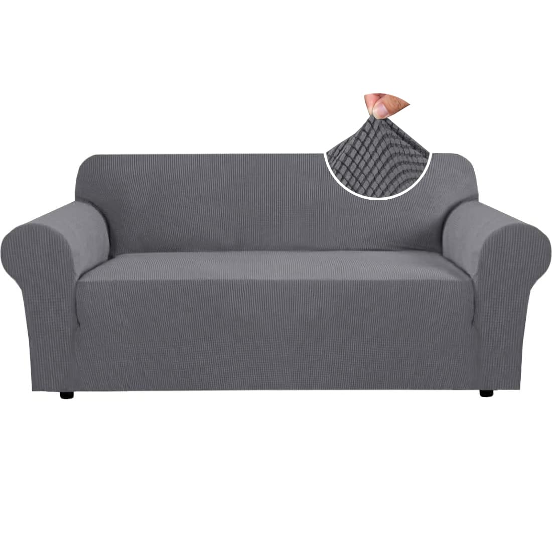H.VERSAILTEX Stretch Sofa Covers for 3 Cushion Couch Covers Sofa Slipcovers for Living Room Feature Thick Checked Jacquard Fabric with Elastic Bottom, Sofa Large - Sand
