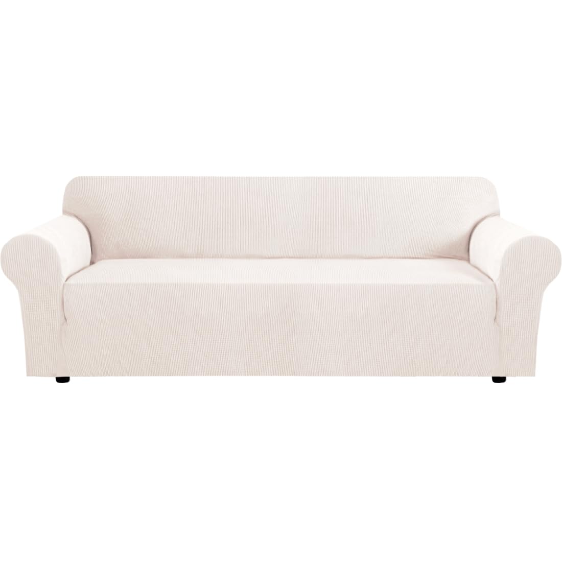 H.VERSAILTEX Stretch Sofa Covers for 3 Cushion Couch Covers Sofa Slipcovers for Living Room Feature Thick Checked Jacquard Fabric with Elastic Bottom, Sofa Large - Sand
