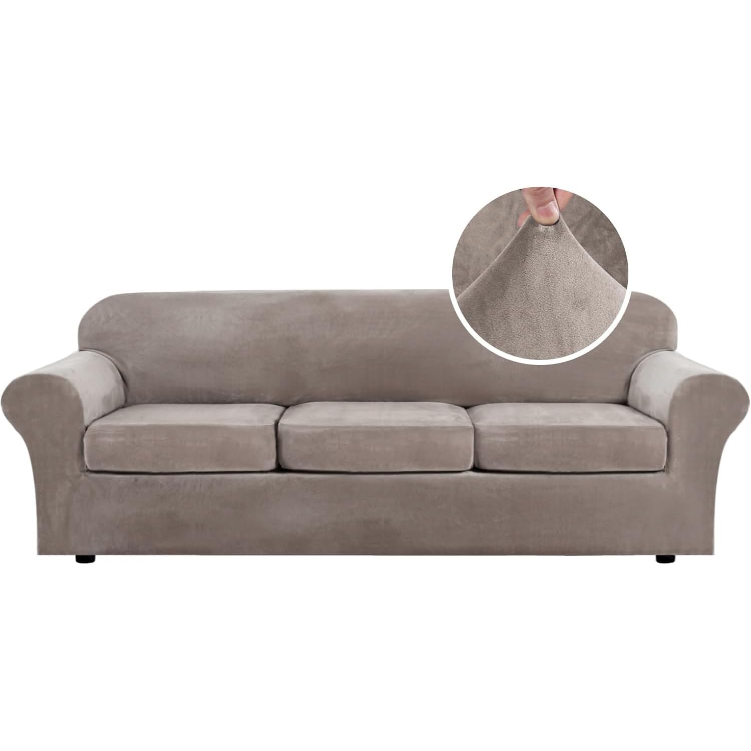 H.VERSAILTEX 4 Pieces Thick Velvet Sofa Covers Couch Covers for 3 Cushion Couch Sofa High Stretch Slipcovers Furniture Protector Form Fit Luxury Couch Cover for Dogs Width Up to 90 Inch(Sofa,Grey)