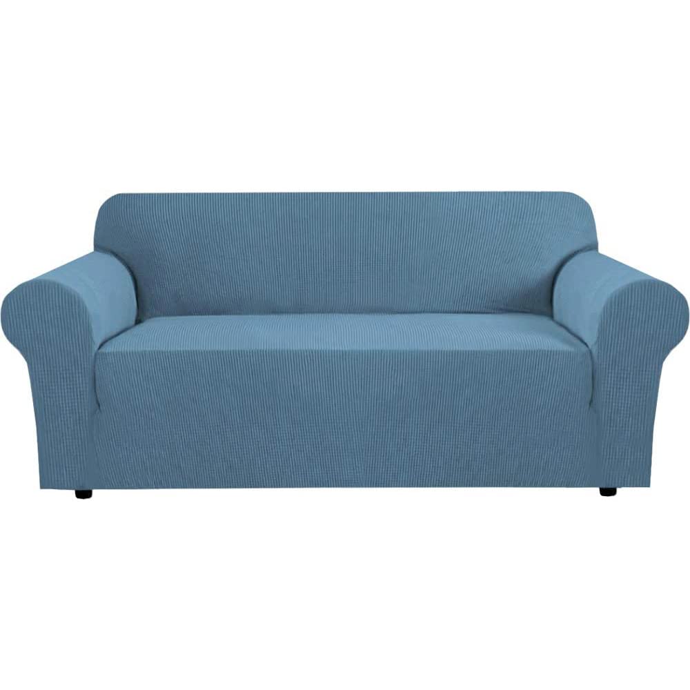 H.VERSAILTEX Stretch Sofa Covers for 3 Cushion Couch Covers Sofa Slipcovers for Living Room Feature Thick Checked Jacquard Fabric with Elastic Bottom, Sofa Large - Sand