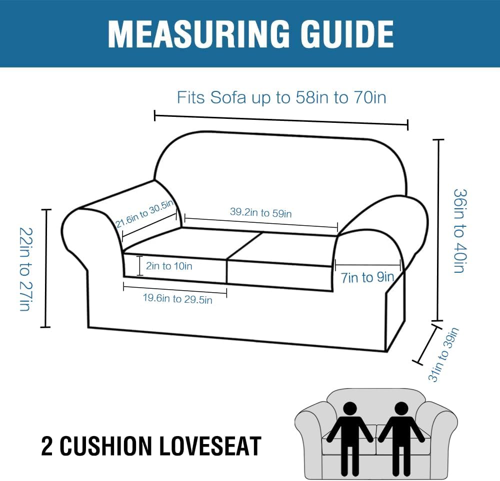 H.VERSAILTEX 3 Piece Stretch Sofa Covers for 2 Cushion Loveseat Couch Covers for Living Room Sofa Slipcovers (Base Cover Plus 2 Seat Cushion Covers) Thicker Jacquard Fabric(Medium Sofa, Natural)