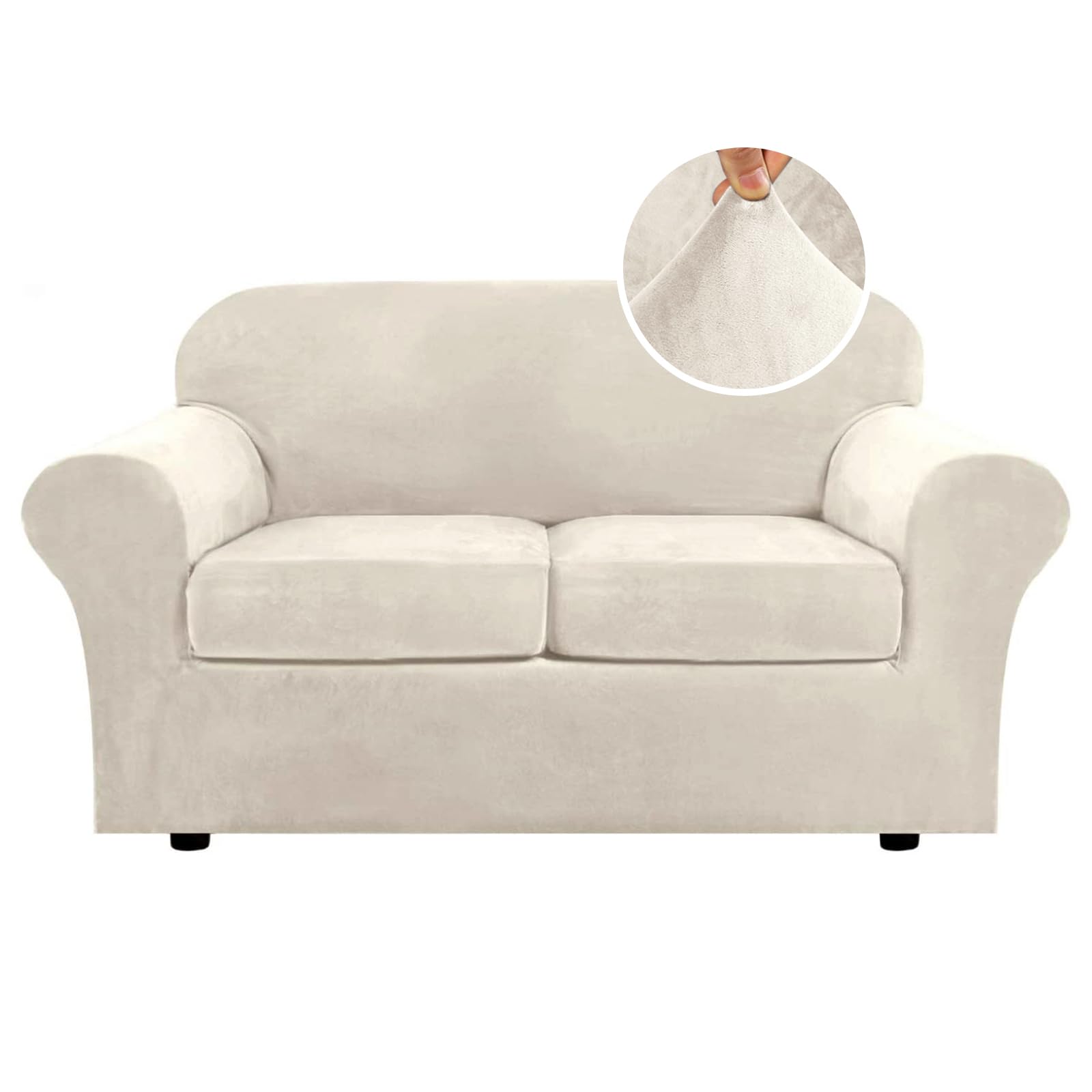 H.VERSAILTEX High Stretch Sofa Slipcover 4 Piece Cover Velvet Furniture Protector Form Fit Thick Velvet Extra Large Sofa Cover for 3 Cushion Couch Width Up to 97 Inch (Large Sofa, Sea Grass)