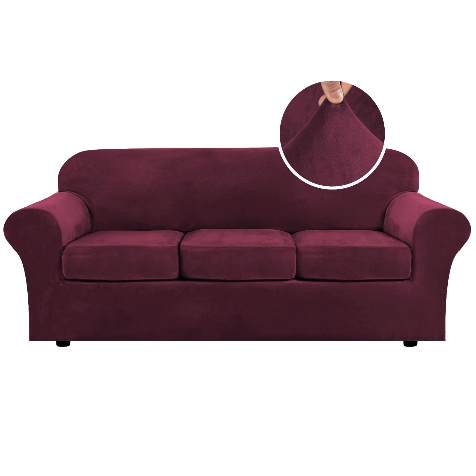 H.VERSAILTEX High Stretch Sofa Slipcover 4 Piece Cover Velvet Furniture Protector Form Fit Thick Velvet Extra Large Sofa Cover for 3 Cushion Couch Width Up to 97 Inch (Large Sofa, Sea Grass)