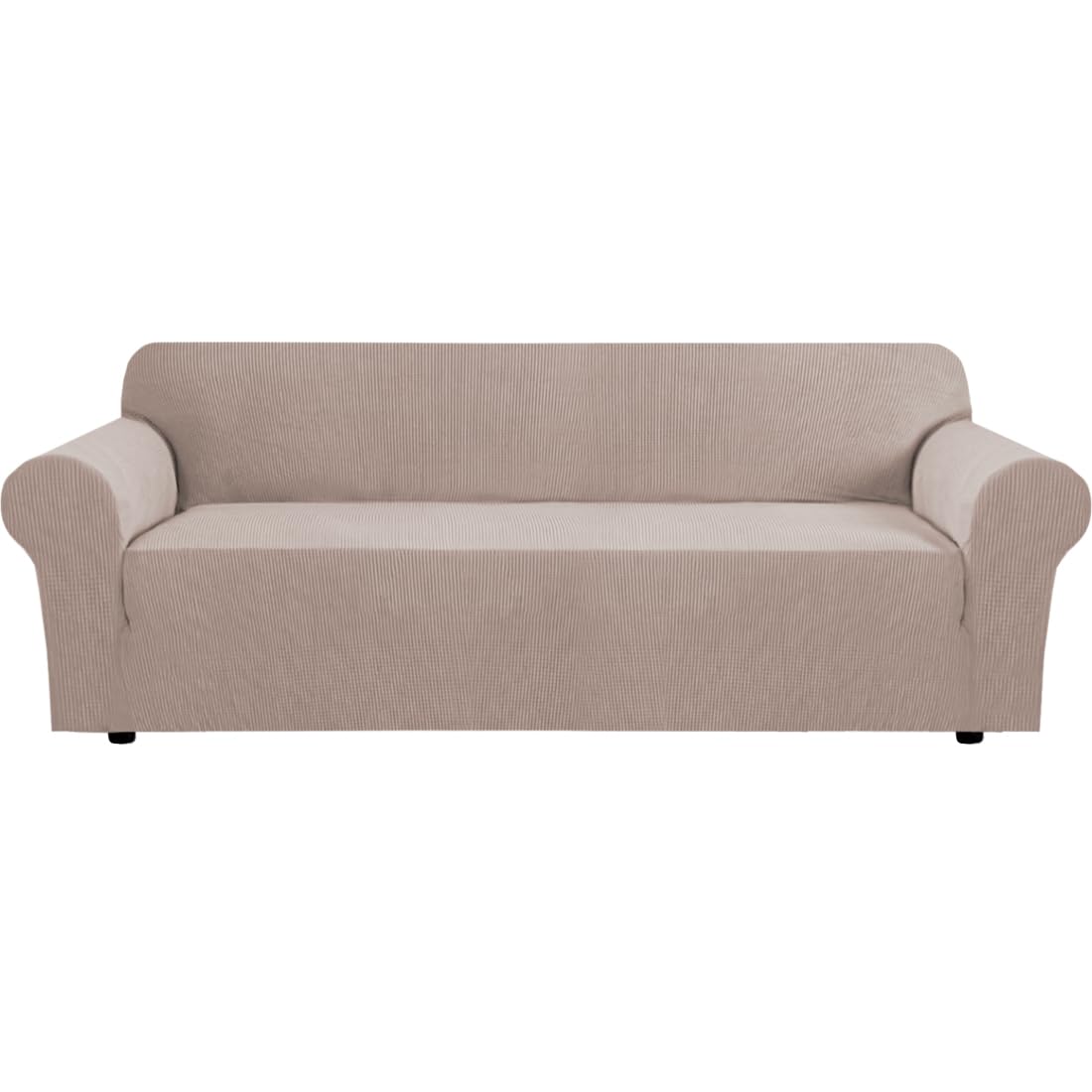 H.VERSAILTEX Stretch Sofa Covers for 3 Cushion Couch Covers Sofa Slipcovers for Living Room Feature Thick Checked Jacquard Fabric with Elastic Bottom, Sofa Large - Sand
