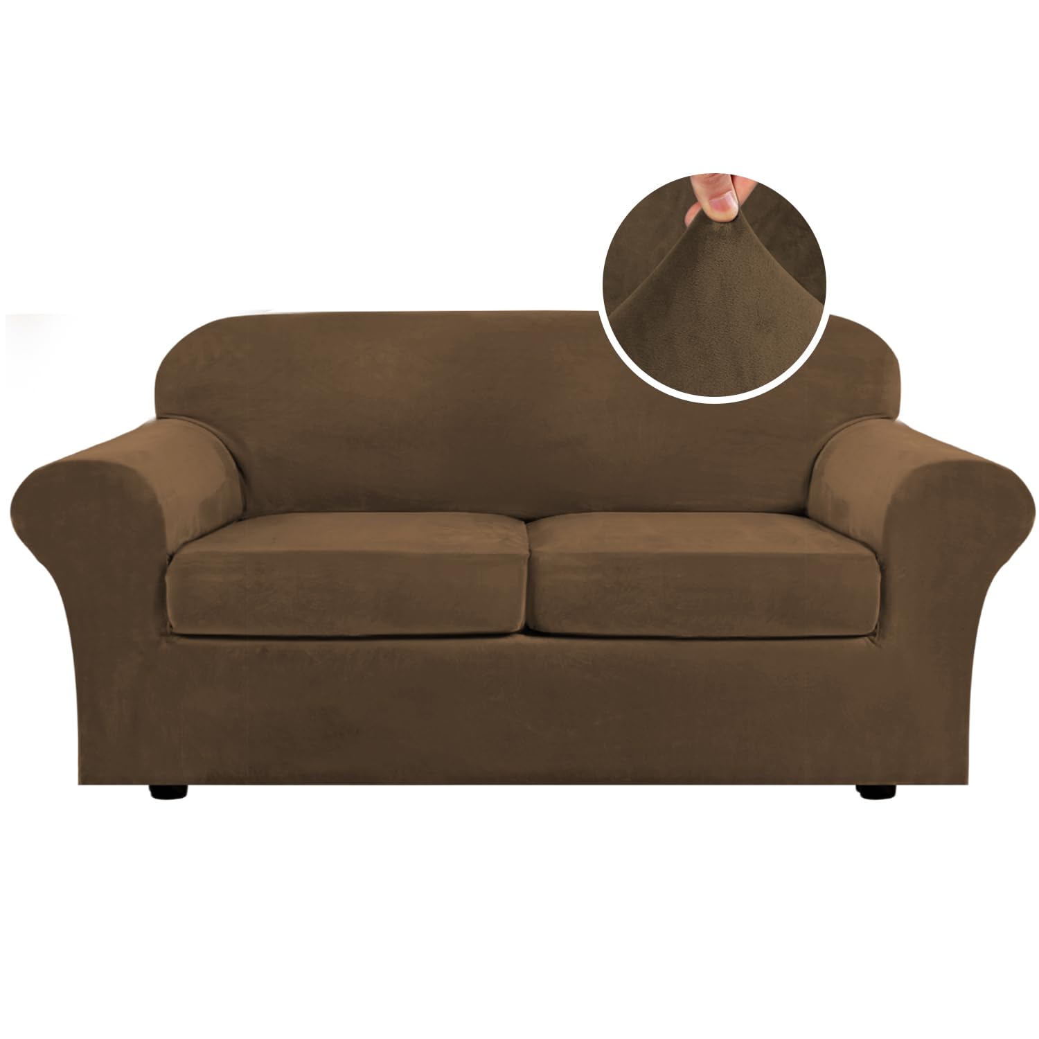H.VERSAILTEX High Stretch Sofa Slipcover 4 Piece Cover Velvet Furniture Protector Form Fit Thick Velvet Extra Large Sofa Cover for 3 Cushion Couch Width Up to 97 Inch (Large Sofa, Sea Grass)