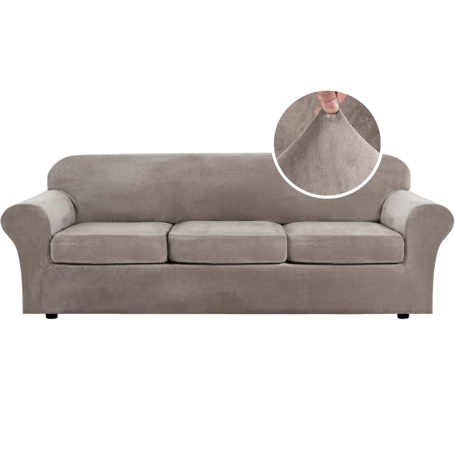 H.VERSAILTEX High Stretch Sofa Slipcover 4 Piece Cover Velvet Furniture Protector Form Fit Thick Velvet Extra Large Sofa Cover for 3 Cushion Couch Width Up to 97 Inch (Large Sofa, Sea Grass)