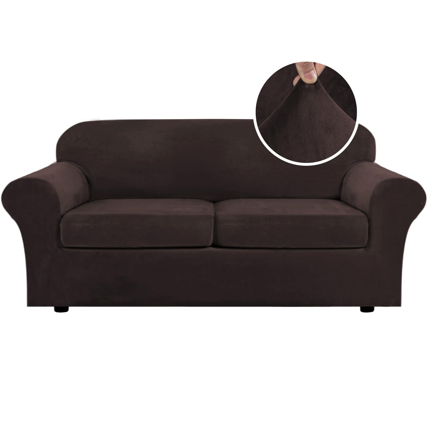 H.VERSAILTEX High Stretch Sofa Slipcover 4 Piece Cover Velvet Furniture Protector Form Fit Thick Velvet Extra Large Sofa Cover for 3 Cushion Couch Width Up to 97 Inch (Large Sofa, Sea Grass)