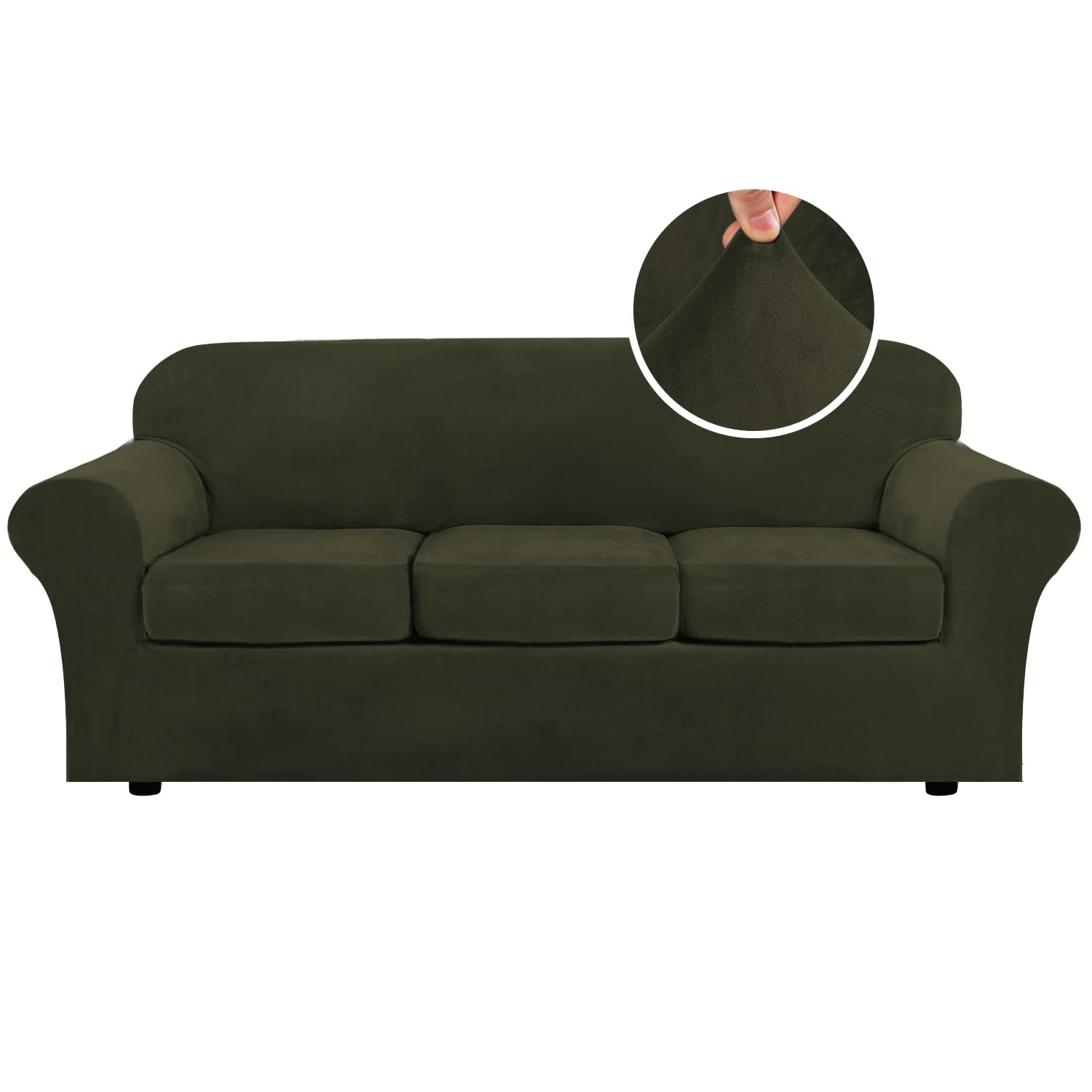 H.VERSAILTEX High Stretch Sofa Slipcover 4 Piece Cover Velvet Furniture Protector Form Fit Thick Velvet Extra Large Sofa Cover for 3 Cushion Couch Width Up to 97 Inch (Large Sofa, Sea Grass)