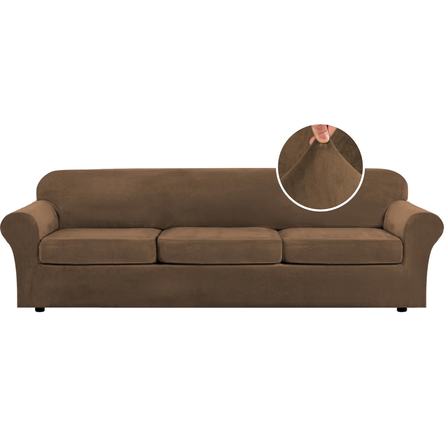 H.VERSAILTEX High Stretch Sofa Slipcover 4 Piece Cover Velvet Furniture Protector Form Fit Thick Velvet Extra Large Sofa Cover for 3 Cushion Couch Width Up to 97 Inch (Large Sofa, Sea Grass)